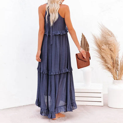 Maja | Maxi-halterjurk met ruches