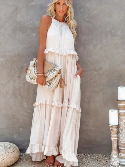 Maja | Maxi-halterjurk met ruches