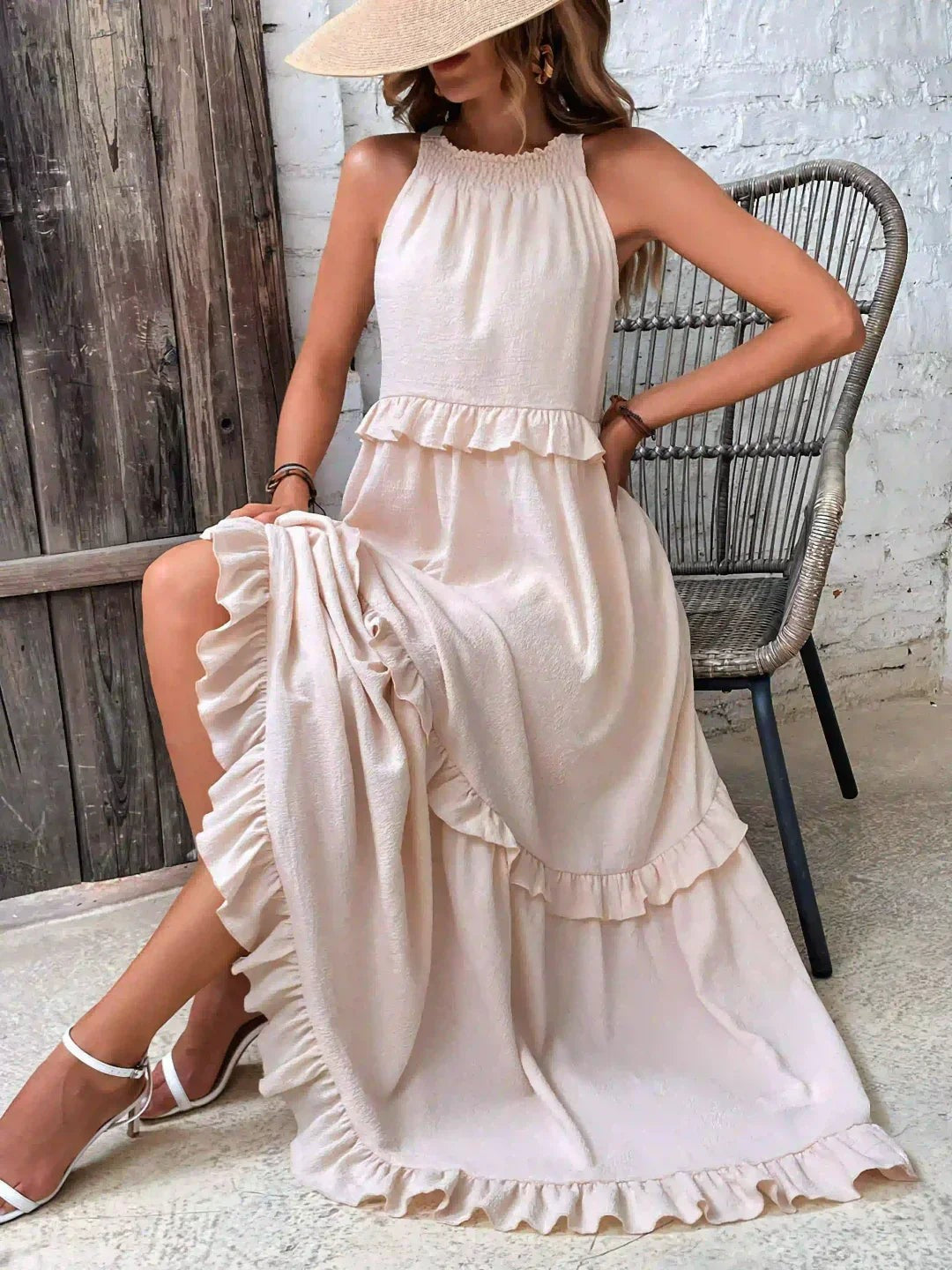 Maja | Maxi-halterjurk met ruches