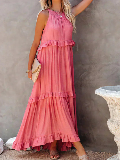 Maja | Maxi-halterjurk met ruches