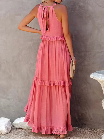 Maja | Maxi-halterjurk met ruches
