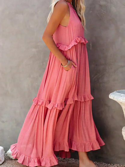 Maja | Maxi-halterjurk met ruches