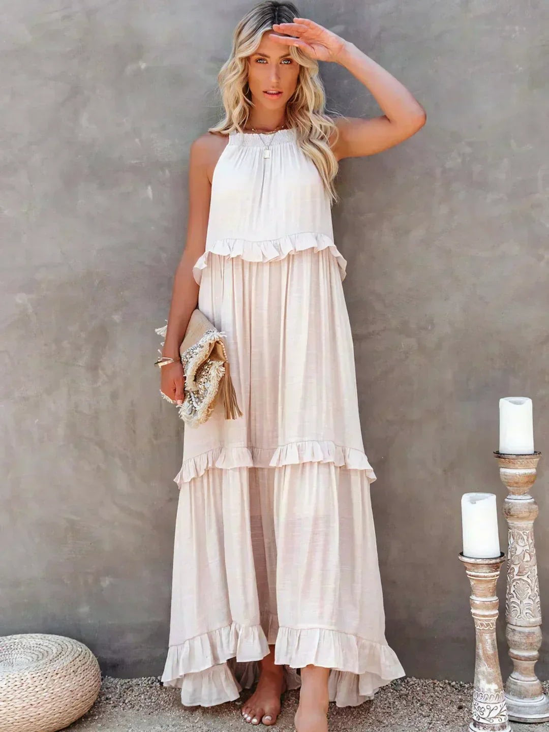 Maja | Maxi-halterjurk met ruches