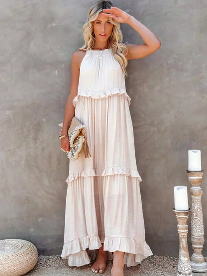 Maja | Maxi-halterjurk met ruches