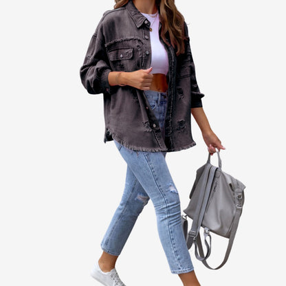 Marcelina | Oversized overhemd met rafelafwerking