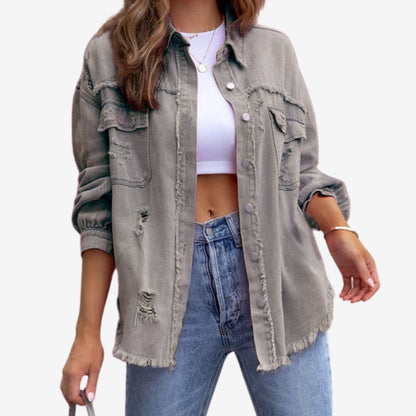 Marcelina | Oversized overhemd met rafelafwerking