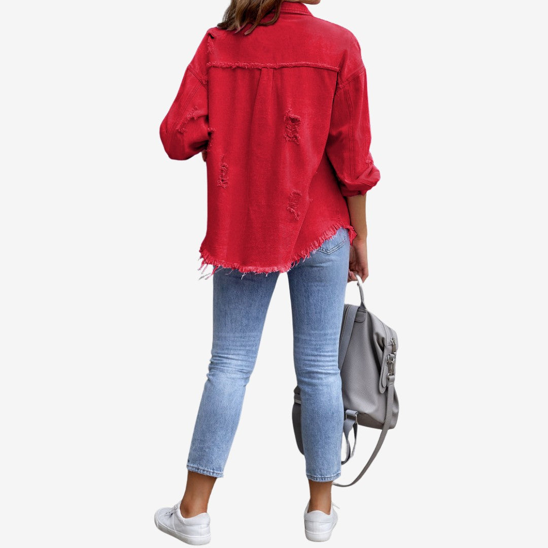 Marcelina | Oversized overhemd met rafelafwerking