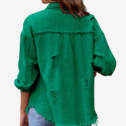 Marcelina | Oversized overhemd met rafelafwerking