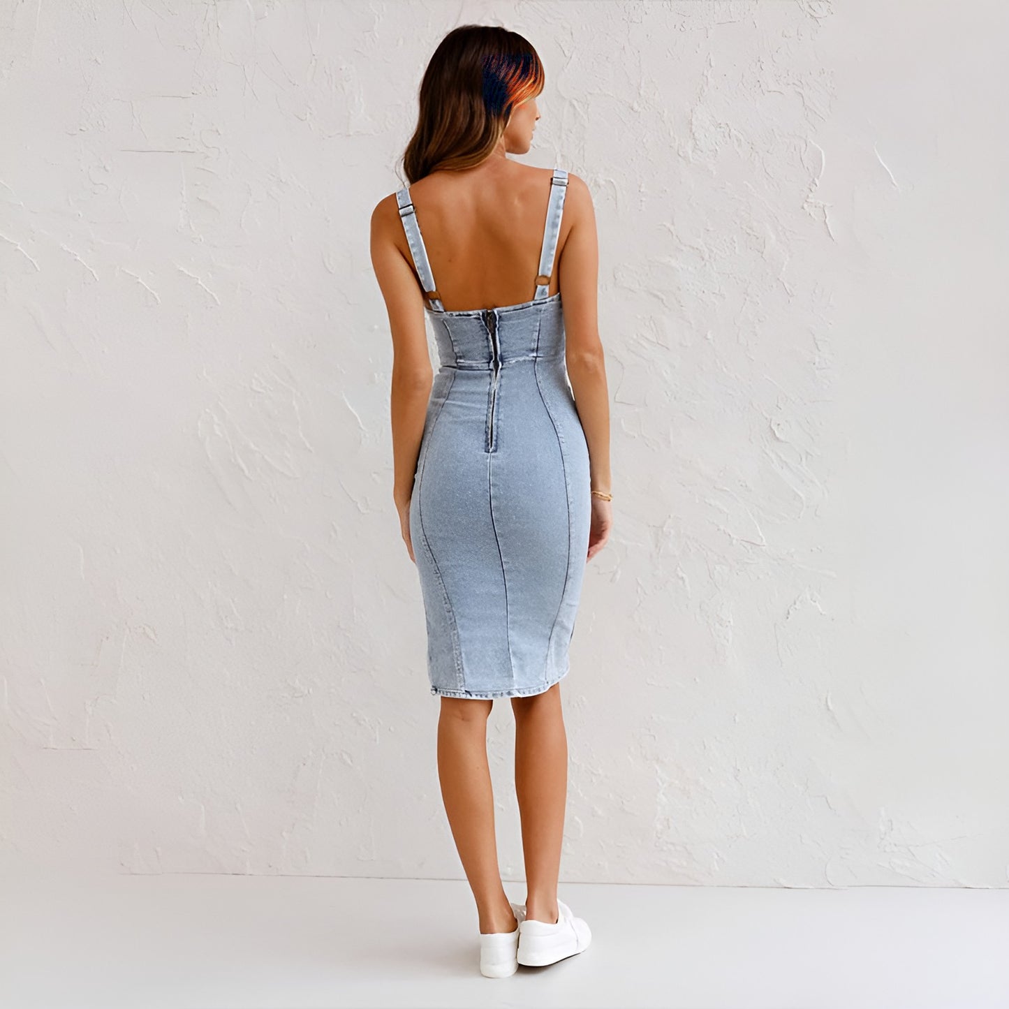 Natalia | Mouwloze denim midi-jurk