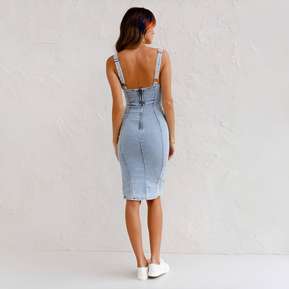 Natalia | Mouwloze denim midi-jurk