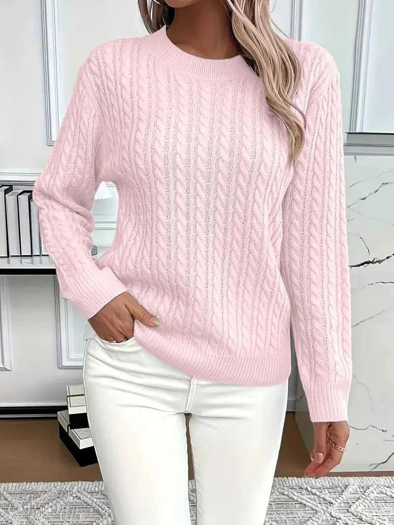 Róża | Sweter ze splotem warkoczowym