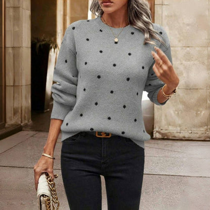 Wanda | Sweter w groszki z prążkowaną lamówką