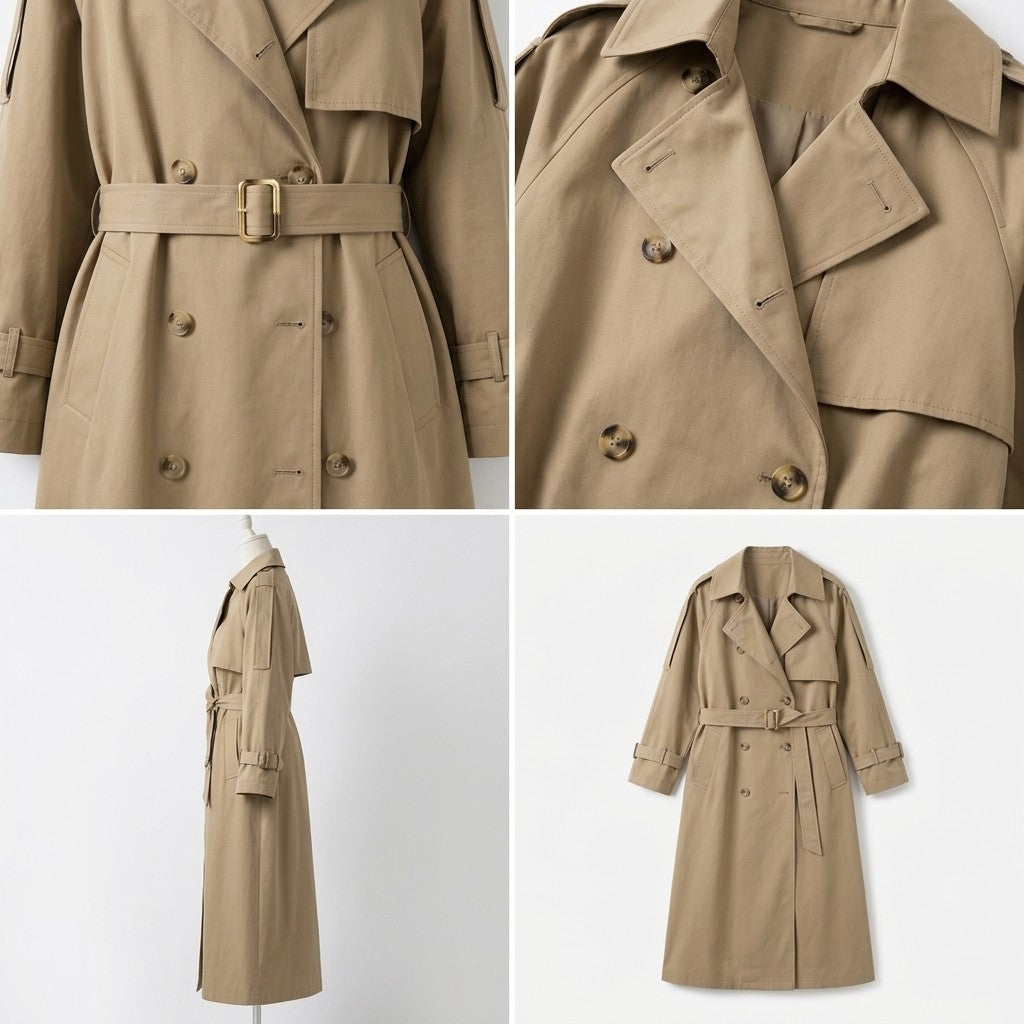 Wera | Lange double-breasted trenchcoat met ceintuur