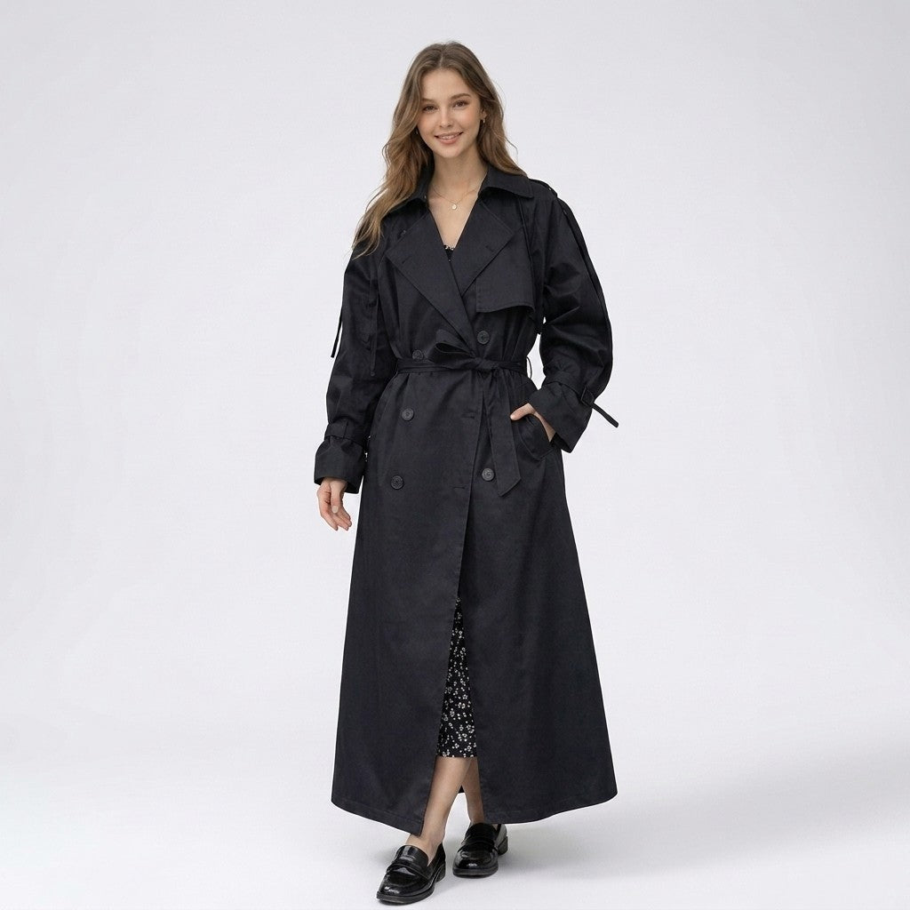 Wera | Lange double-breasted trenchcoat met ceintuur