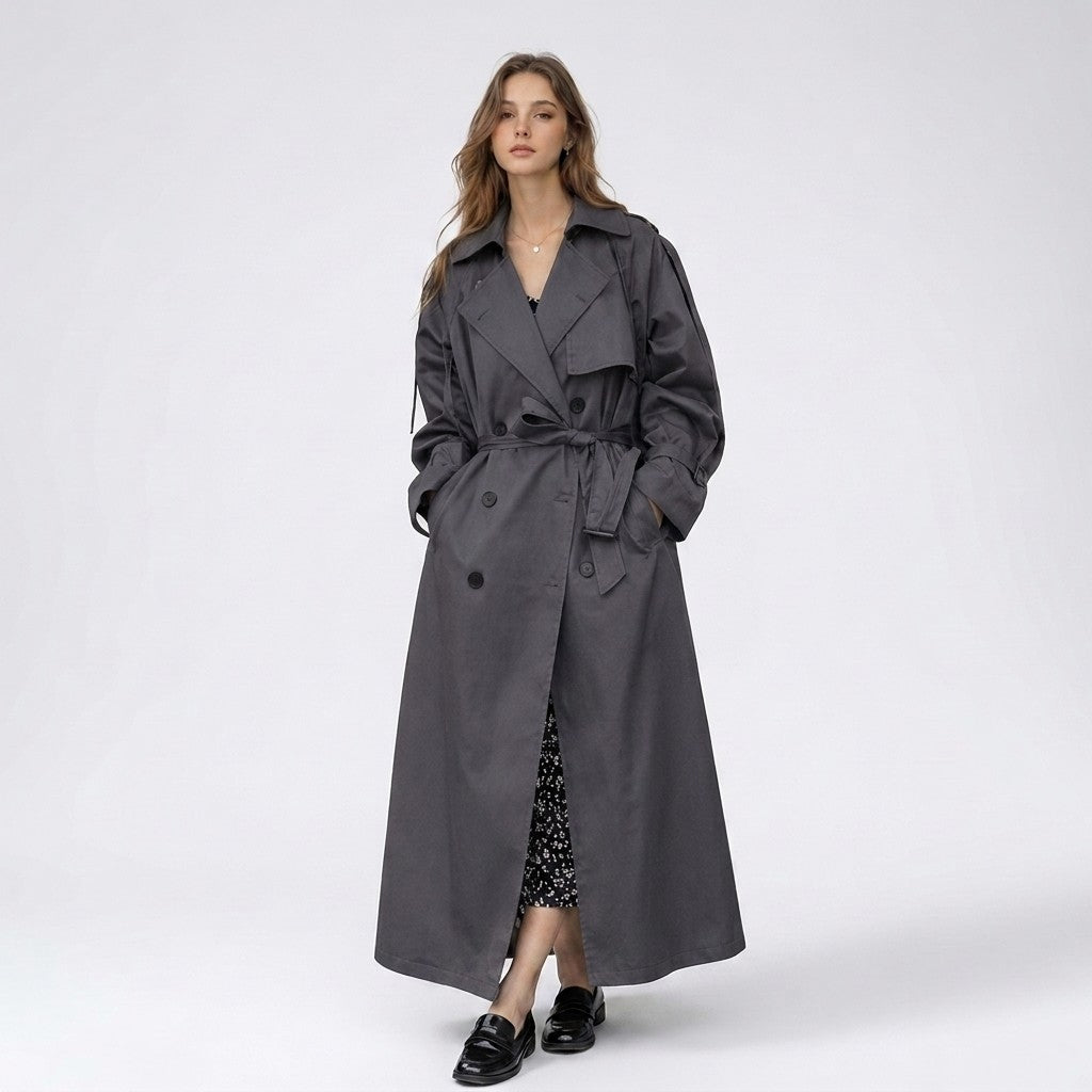 Wera | Lange double-breasted trenchcoat met ceintuur