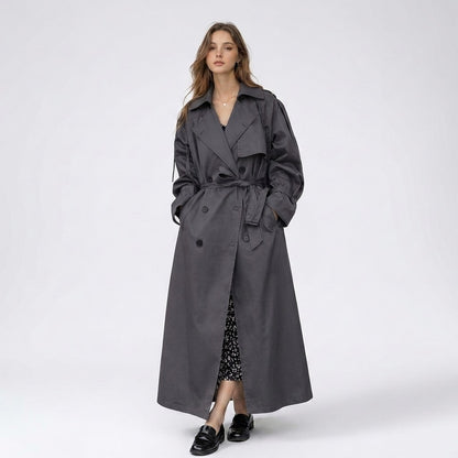 Wera | Lange double-breasted trenchcoat met ceintuur