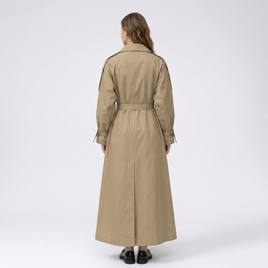 Wera | Lange double-breasted trenchcoat met ceintuur