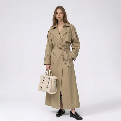Wera | Lange double-breasted trenchcoat met ceintuur