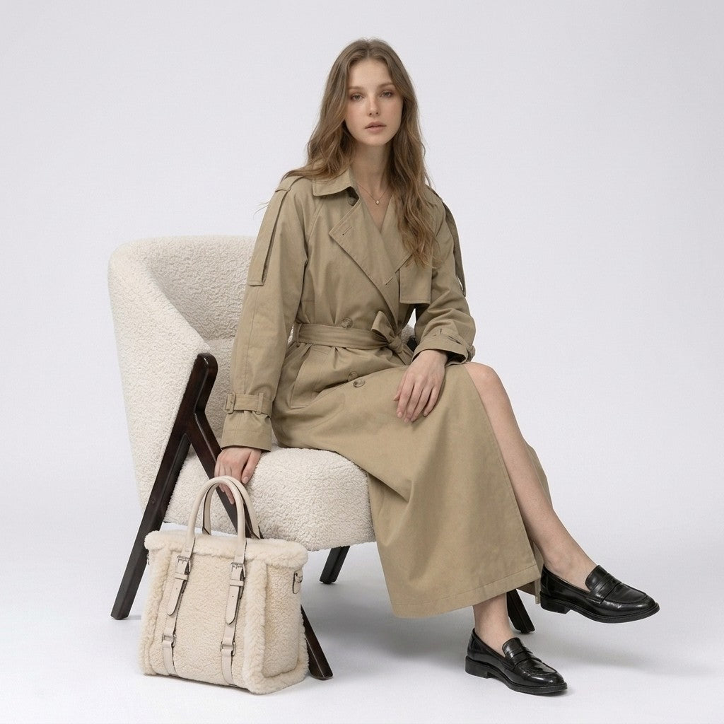 Wera | Lange double-breasted trenchcoat met ceintuur