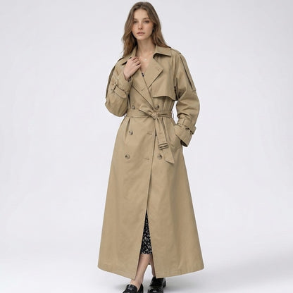 Wera | Lange double-breasted trenchcoat met ceintuur